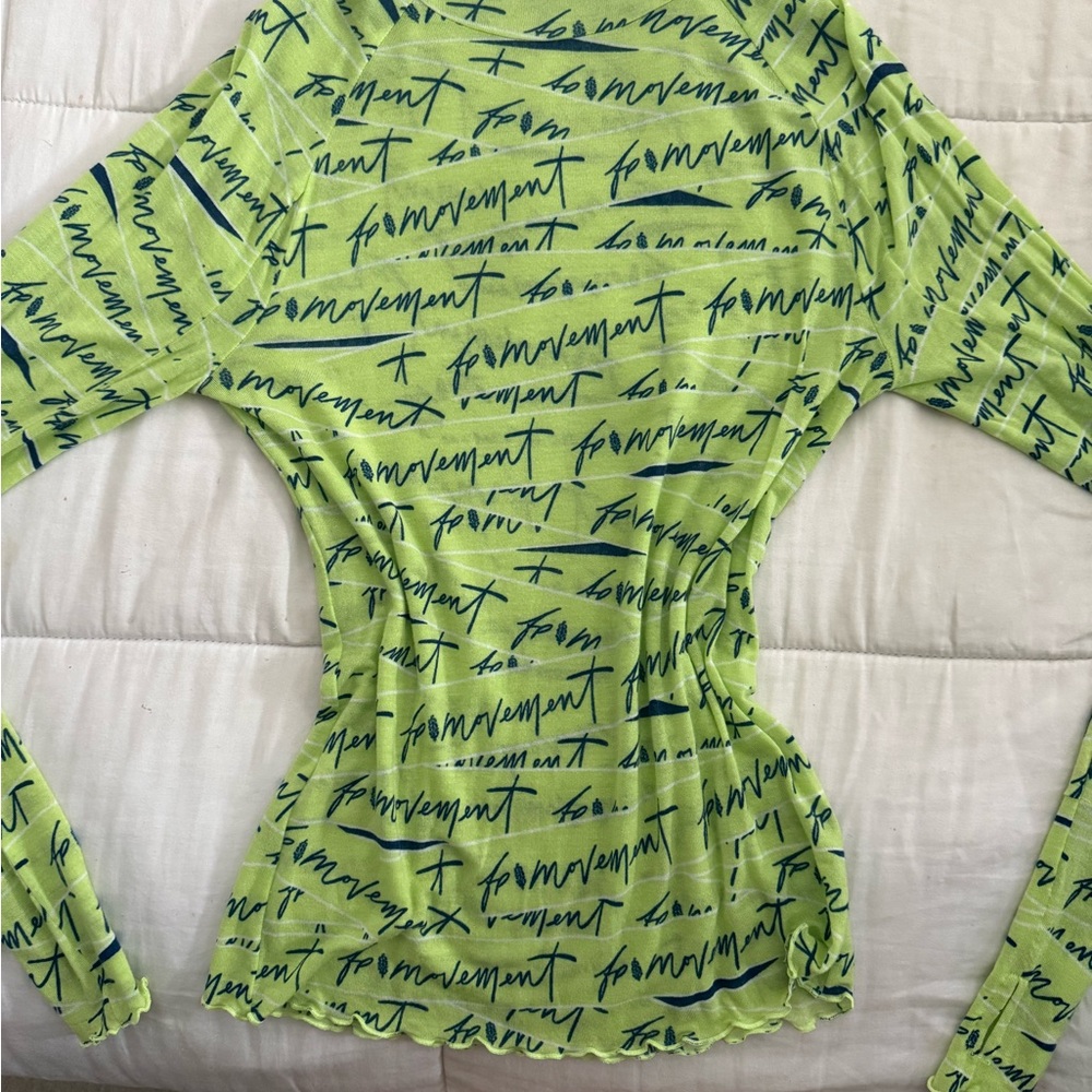 Free People/ Free Movement Green Script Print Women's Top